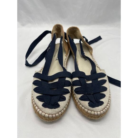 Viscata Barcelona Cream and Navy Lace Up Espadrilles - Picture 5 of 10